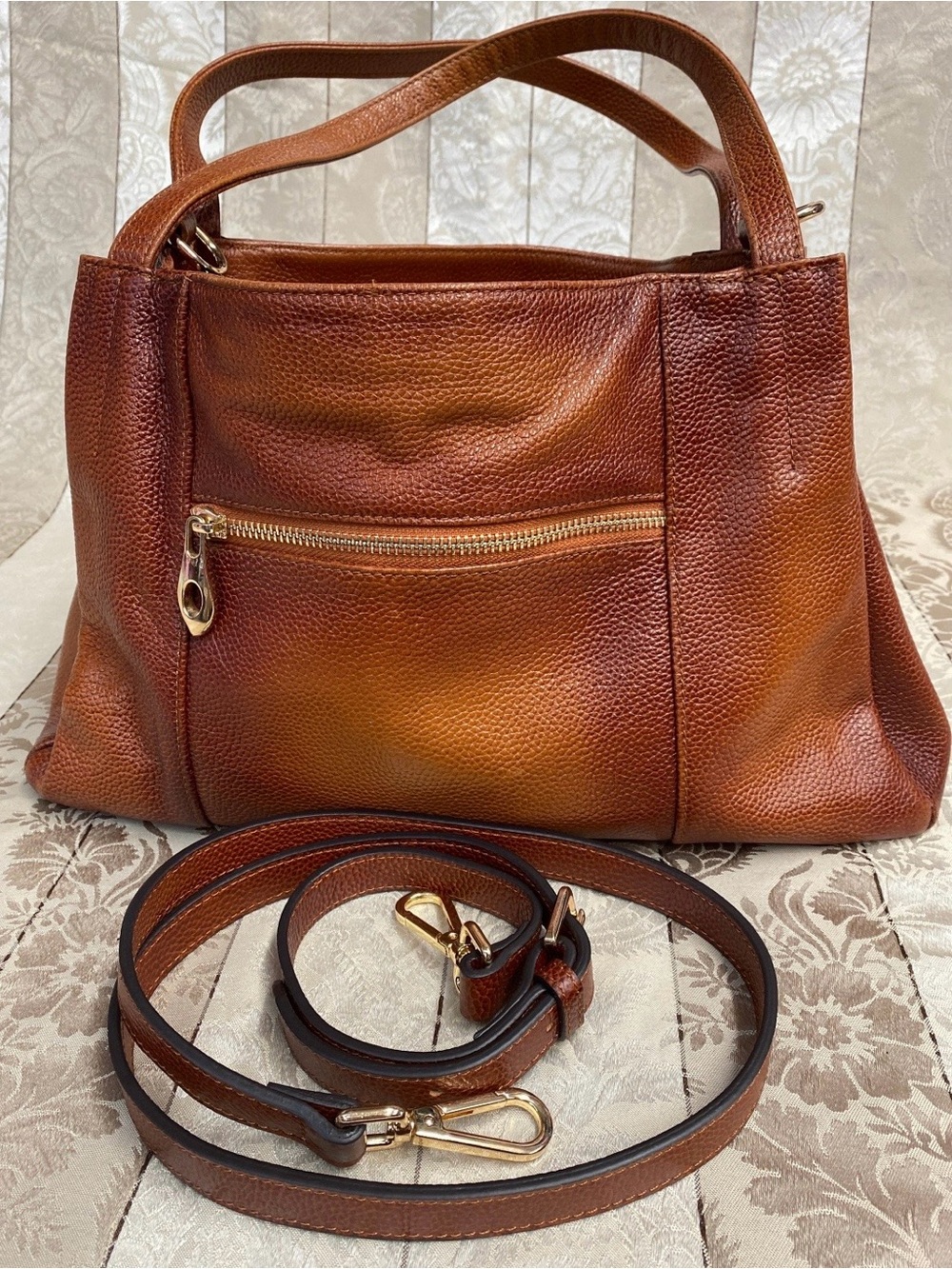 Heshe Camel Crossbody Leather Handbag